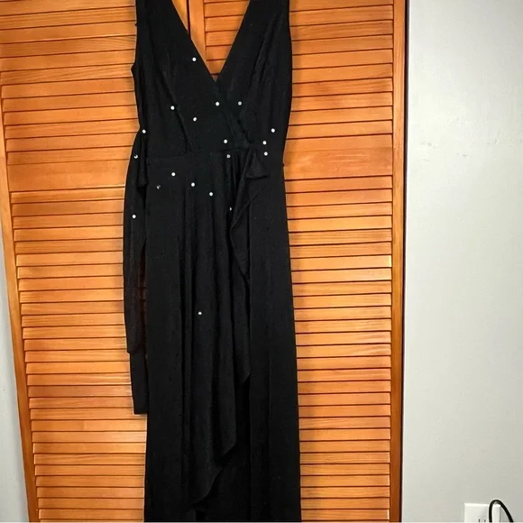 Betsy Johnson Elegant Black Sleeveless Sequins Wrap Style Maxi Dress - Picture 8 of 10